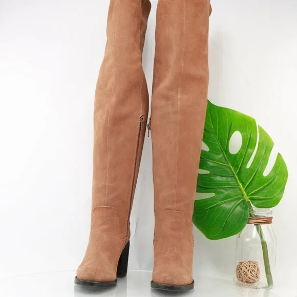 Jeffrey Campbell Womens Ryding Boot Size 6 OTK TAn Cognac Suede Block Heel Comfy - Picture 4 of 12